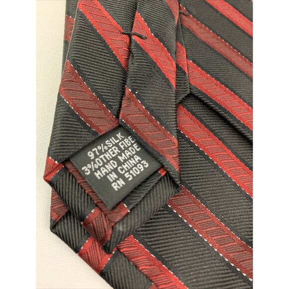 Metropolitan View Men's Silk Tie Metallic 58" Necktie Black Red Silver Diagonal - Picture 5 of 5